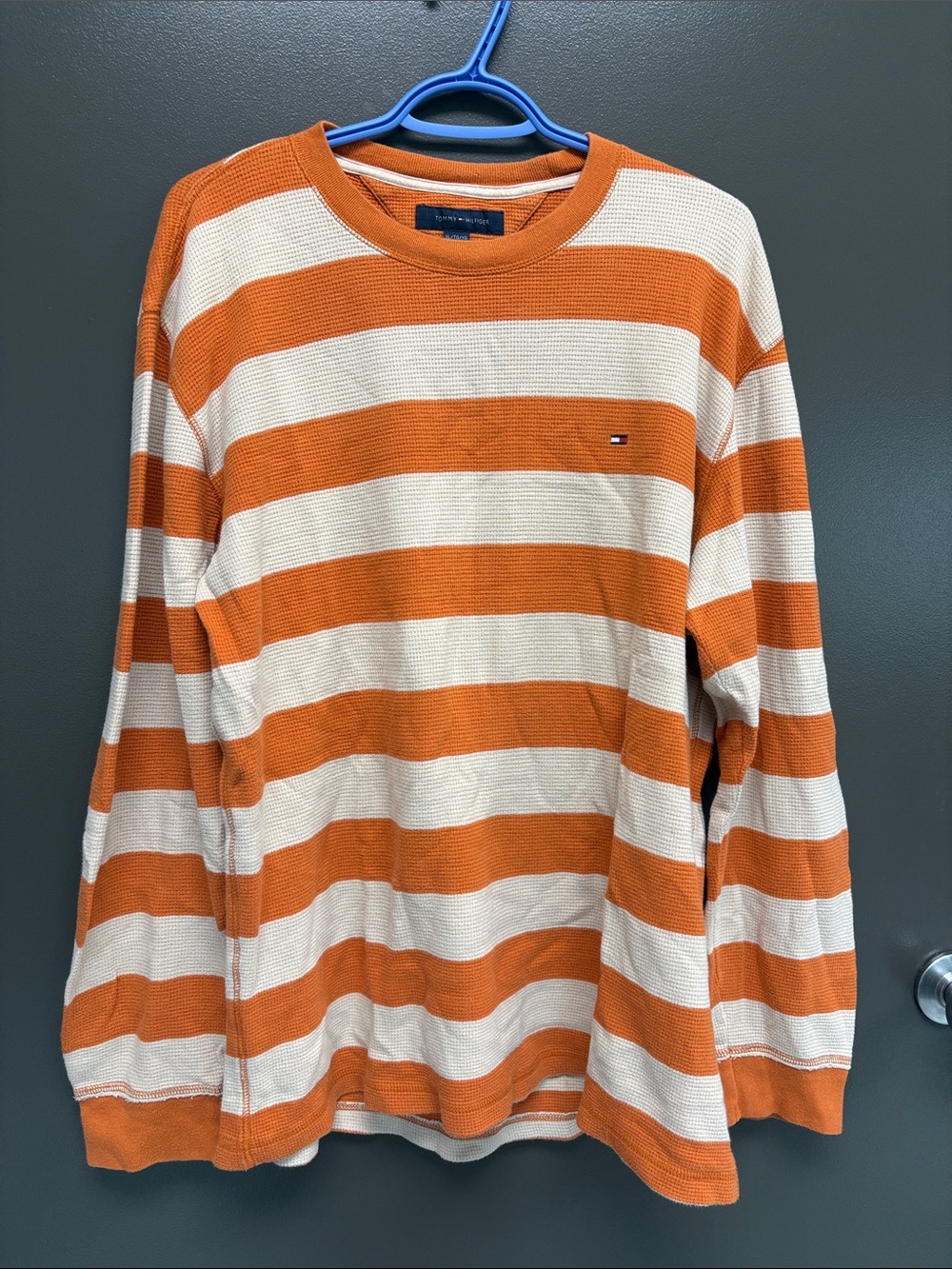 Y2K Tommy Hilfiger Orange & Cream Striped Long-Sleeve Knit Shirt 100% cotton